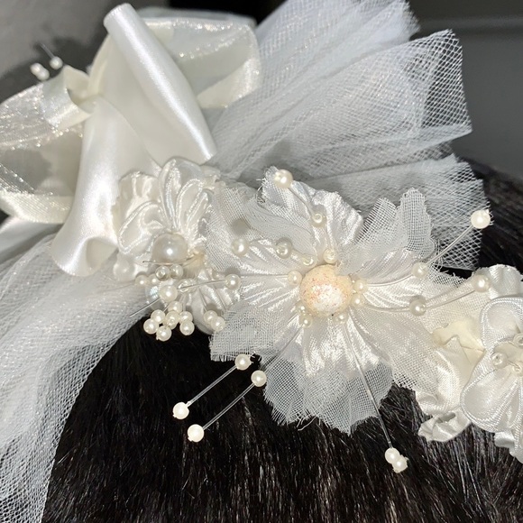 Veil for Girls,White Lace Flower Crown Veil - Picture 5 of 7